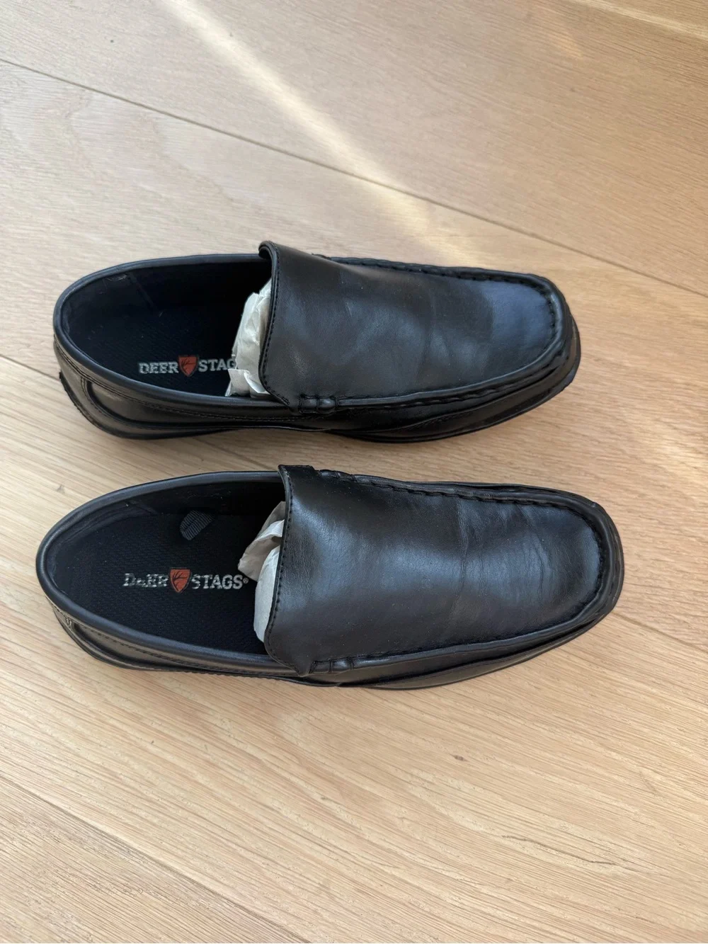 Kids Black Leather Slip-On Loafers